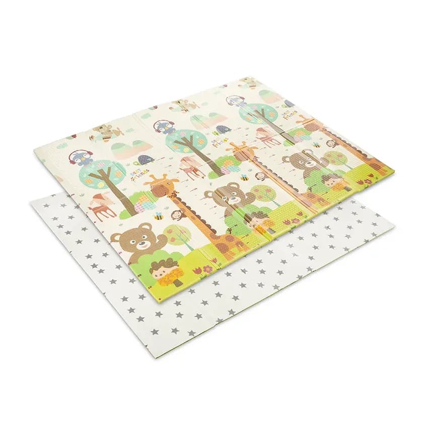 Covoras de joaca termic pentru copii, din spuma XPE, design cu doua fete, pliabil, 180 x 200 cm, Best Friends & Stars