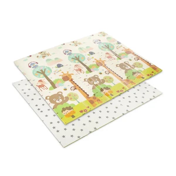 Covoras de joaca termic pentru copii, din spuma XPE, design cu doua fete, pliabil, 180 x 200 cm, Best Friends & Stars