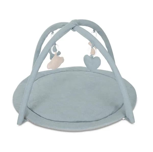 Saltea de activitati pentru bebelusi, Moments, jucarii textile cu sunet si zornaitoare, 83x83 cm, 0 luni+, Blue