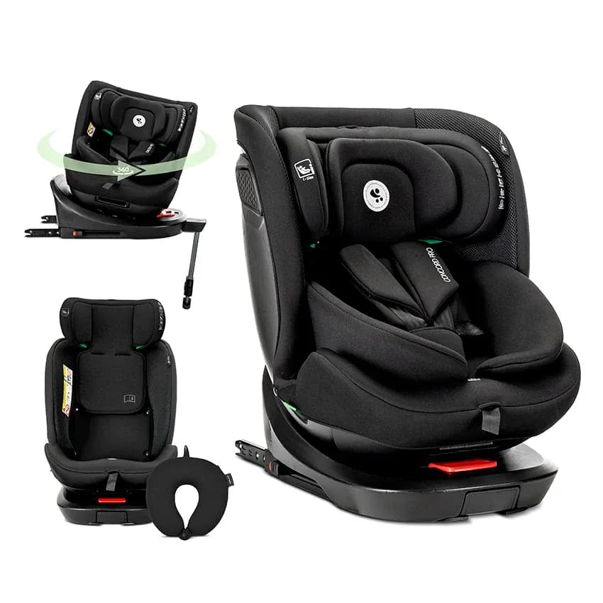 Scaun auto pentru copii, Concord Pro, Isofix, picior de sprijin, rotativ 360, cu perna de calatorie, 40-150 cm, 0 luni-12 ani, Black