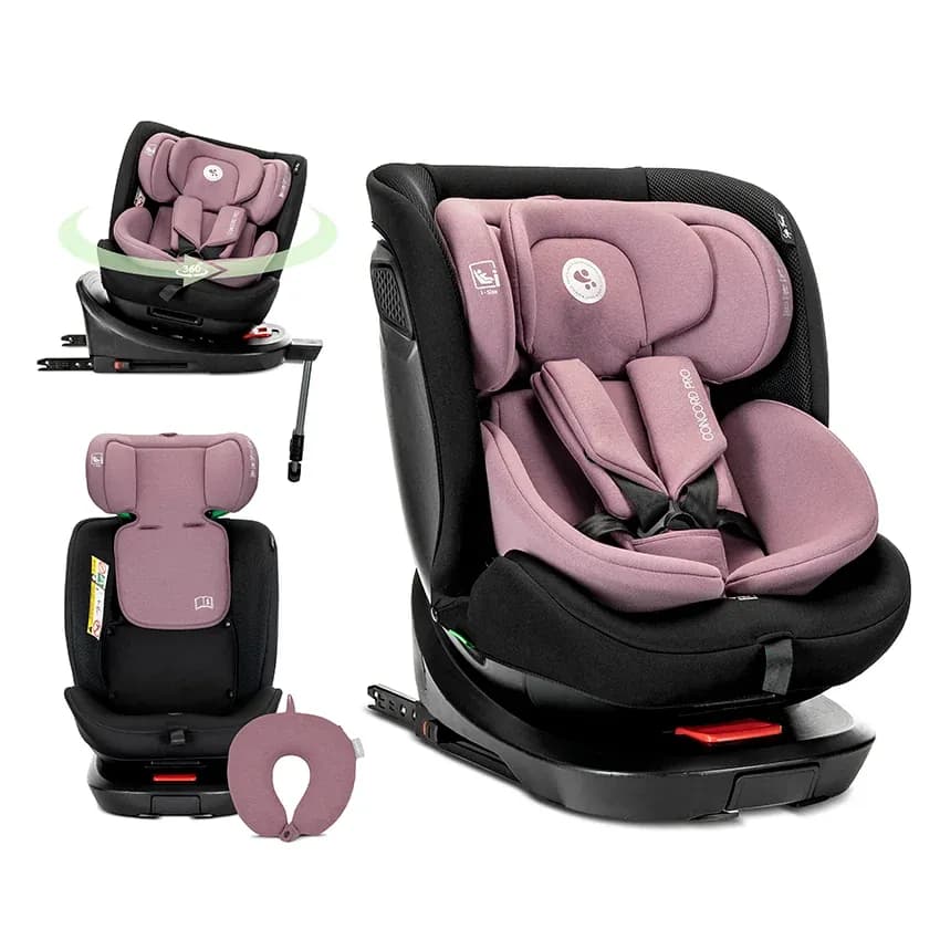 Scaun auto pentru copii, Concord Pro, Isofix, picior de sprijin, rotativ 360, cu perna de calatorie, 40-150 cm, 0 luni-12 ani, Pink