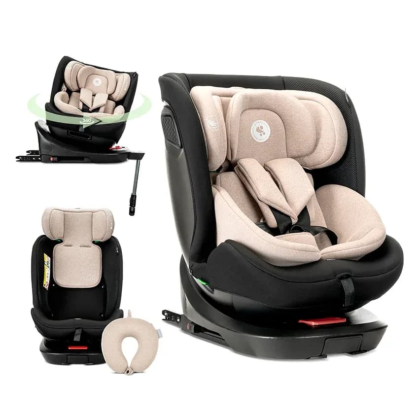 Scaun auto pentru copii, Concord Pro, Isofix, picior de sprijin, rotativ 360, cu perna de calatorie, 40-150 cm, 0 luni-12 ani, Beige