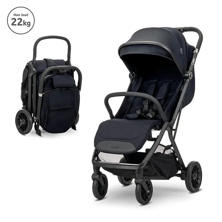 Carucior pentru copii, Calista, pliere automata, cadru din aluminiu, spatar reglabil 3 pozitii, copertina extensibila, 0-48 luni, pana la 22 kg, Black