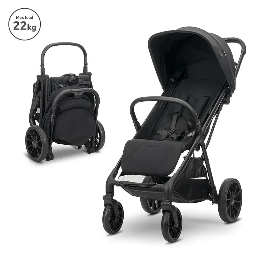 Carucior pentru copii, Nuvella, pliere cu o mana, spatar reglabil multipozitie, copertina extensibila, 0-48 luni, pana la 22 kg, Black