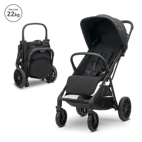 Carucior pentru copii, Nuvella, pliere cu o mana, spatar reglabil multipozitie, copertina extensibila, 0-48 luni, pana la 22 kg, Black