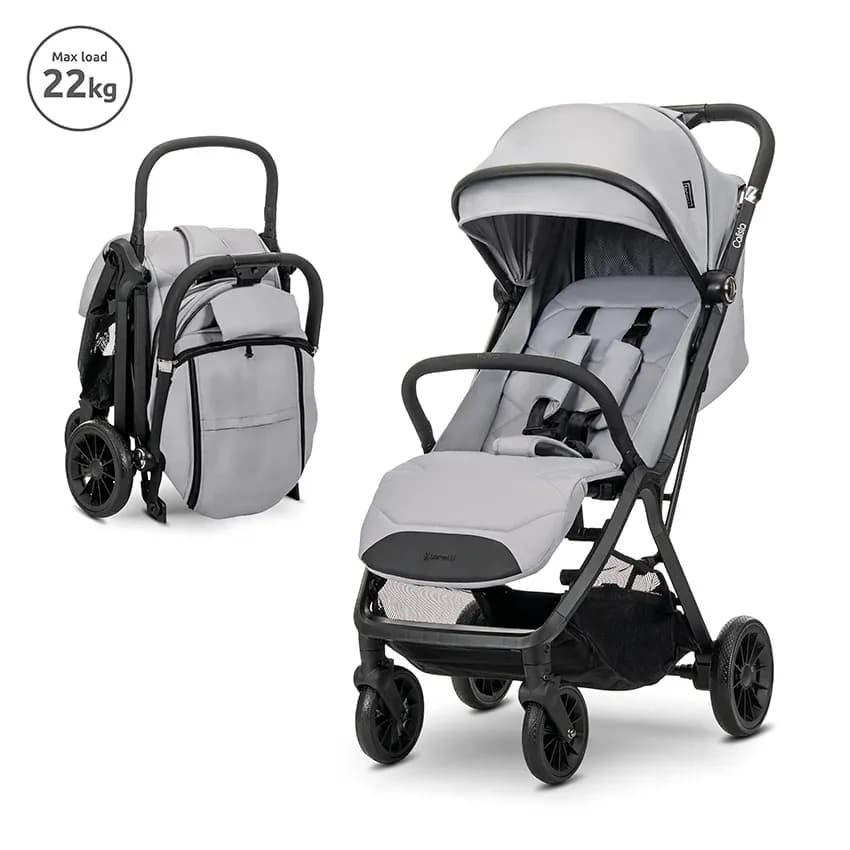 Carucior pentru copii, Calista, pliere automata, cadru din aluminiu, spatar reglabil 3 pozitii, copertina extensibila, 0-48 luni, pana la 22 kg, Grey
