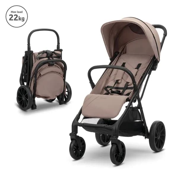 Carucior pentru copii, Nuvella, pliere cu o mana, spatar reglabil multipozitie, copertina extensibila, 0-48 luni, pana la 22 kg, Beige