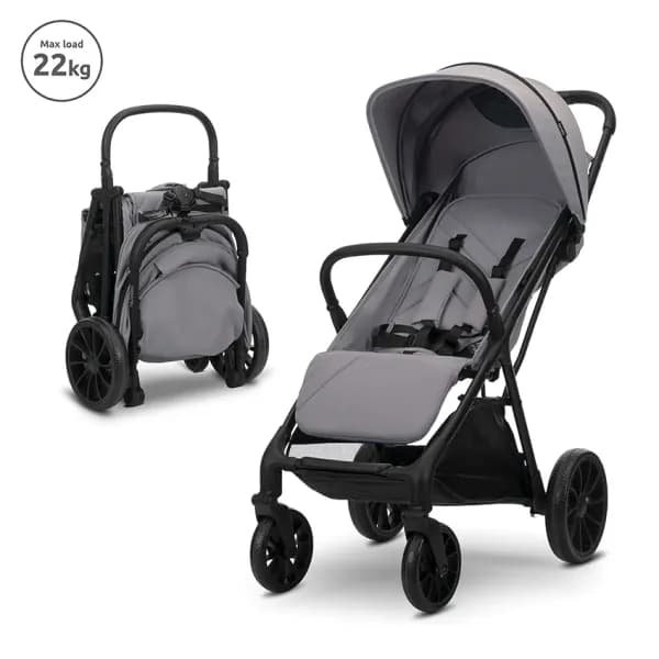 Carucior pentru copii, Nuvella, pliere cu o mana, spatar reglabil multipozitie, copertina extensibila, 0-48 luni, pana la 22 kg, Grey