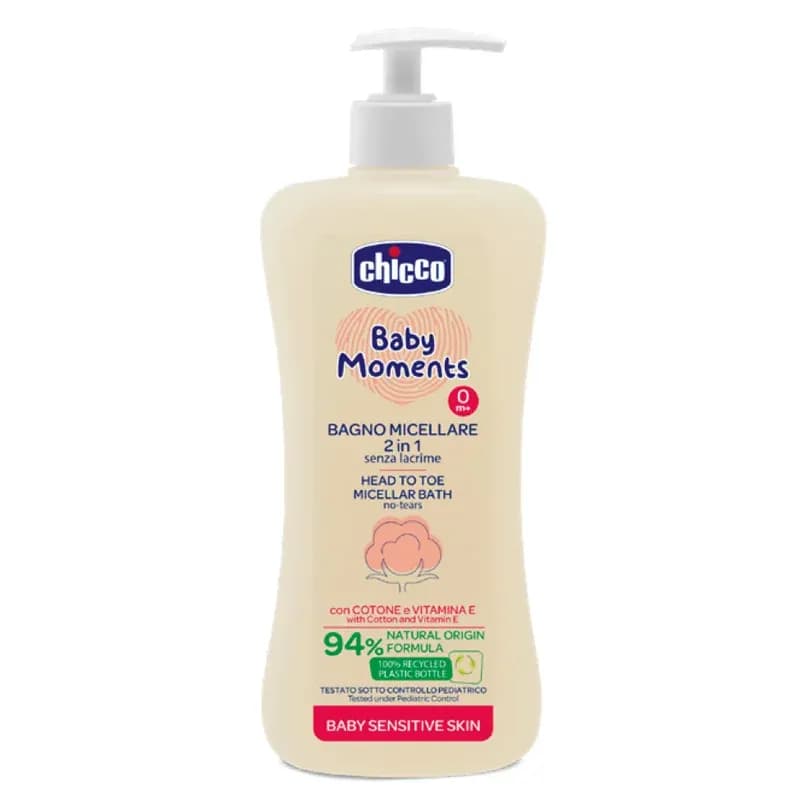 Sampon si gel de dus micelar dermatologic Chicco Baby Moments Sensitive, 500ml, 0 luni+ — imaginea 1