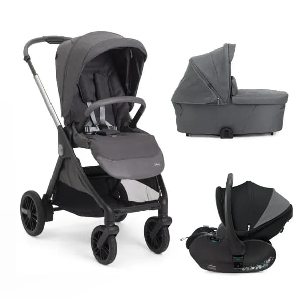 Carucior copii 3 in 1 Chicco Bellagio 2, Black Satin (negru), First Seat Recline, 0luni+